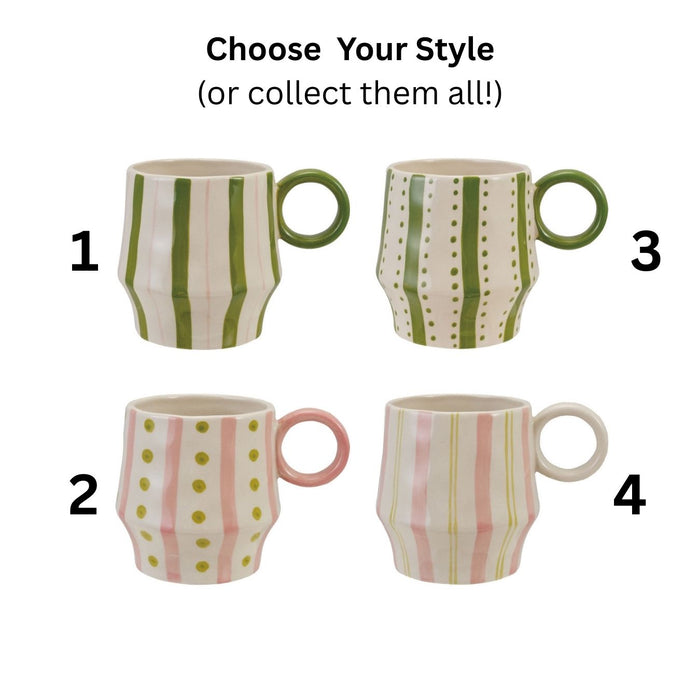 Handpainted Stoneware Mug, 4 Styles