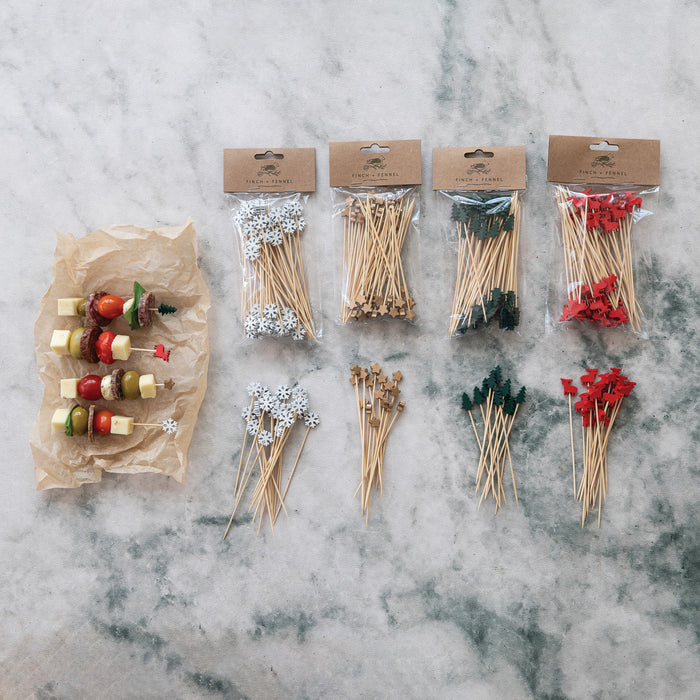 Bamboo Single Use Skewers with Tree Shaped Handles, Set of 50