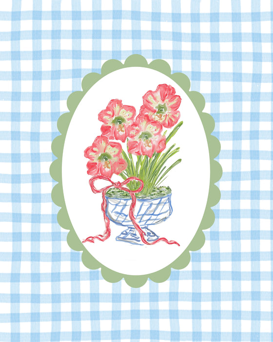 Art Print, Flowers in Vase 1, Blue Check