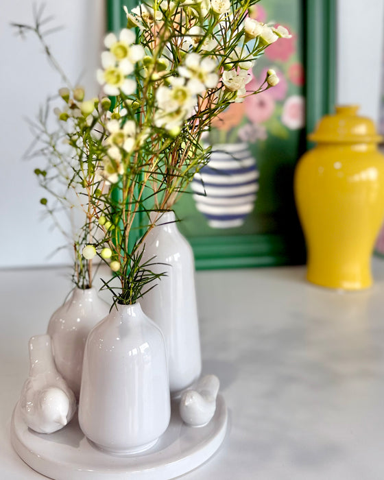 Vase Trio with Two Birds, Ceramic