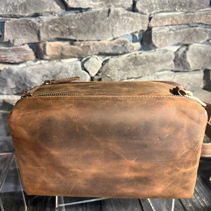 Toiletry Kit, Double Zipper Brown