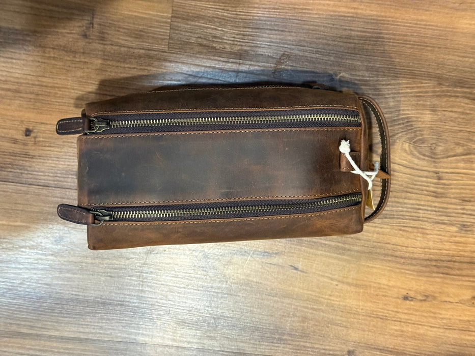 Toiletry Kit, Double Zipper Brown