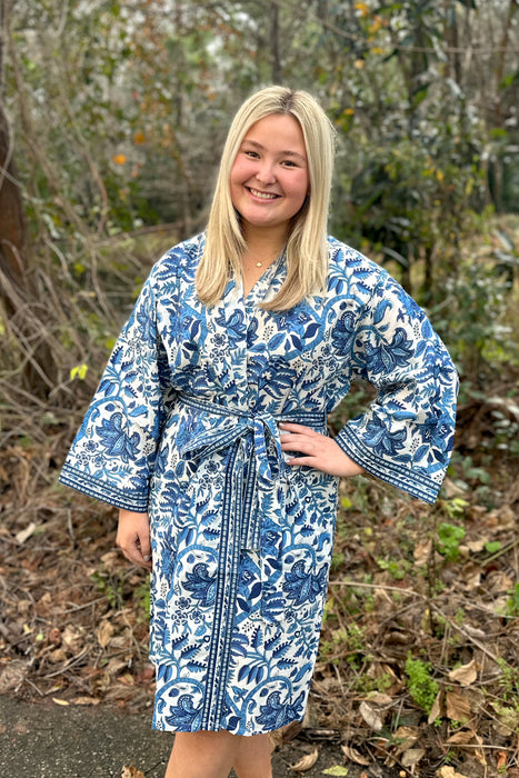 Cotton Robe, Blue and White
