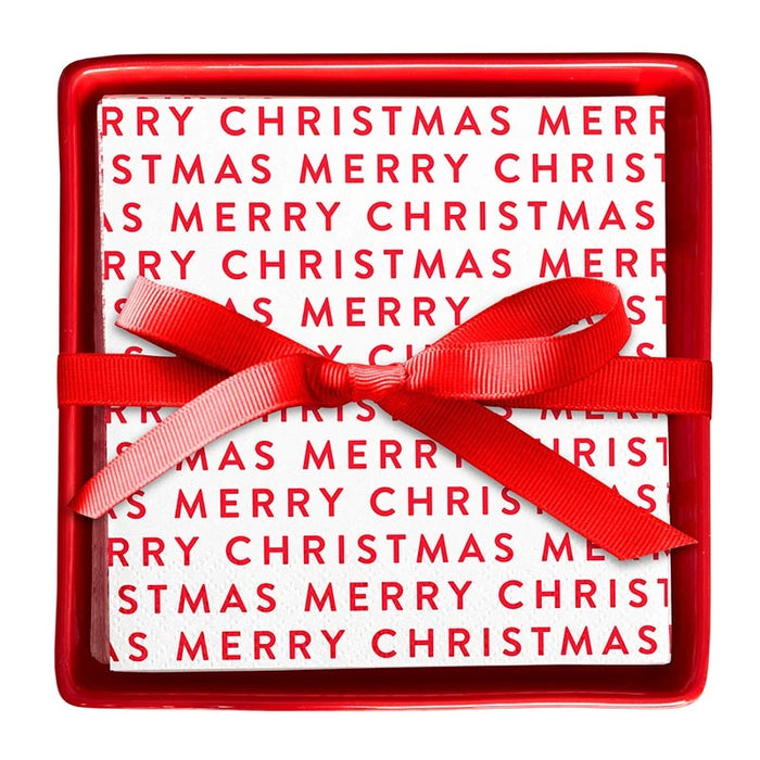 Ceramic Tray with Napkins, Merry Christmas