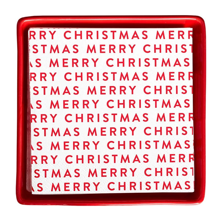 Ceramic Tray with Napkins, Merry Christmas