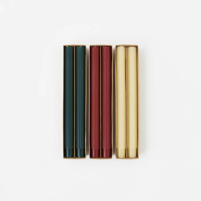 Ribbed Taper Candles, Set of 2, 3 Colors