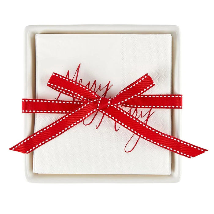 Ceramic Tray with Napkins, Merry Merry