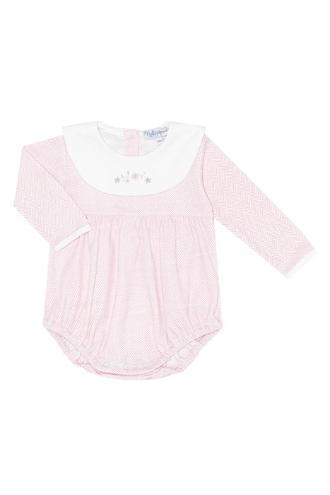 Pink Herringbone Bubble w/Flower Embroidery