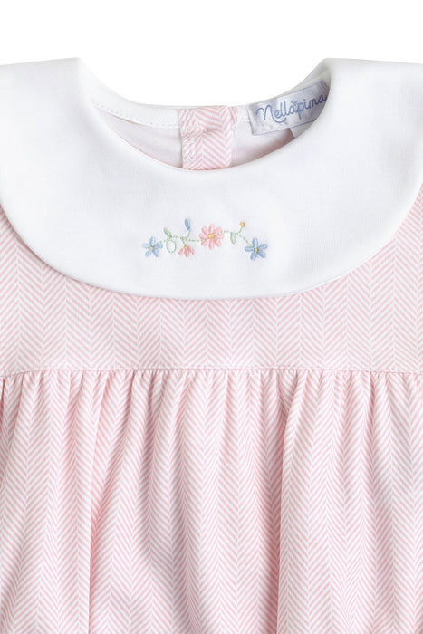 Pink Herringbone Bubble w/Flower Embroidery