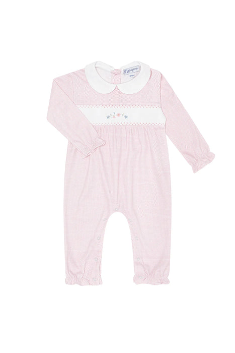 Pink Herringbone Playsuit w/Flower Embroidery
