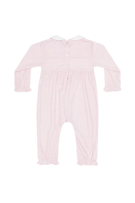 Pink Herringbone Playsuit w/Flower Embroidery