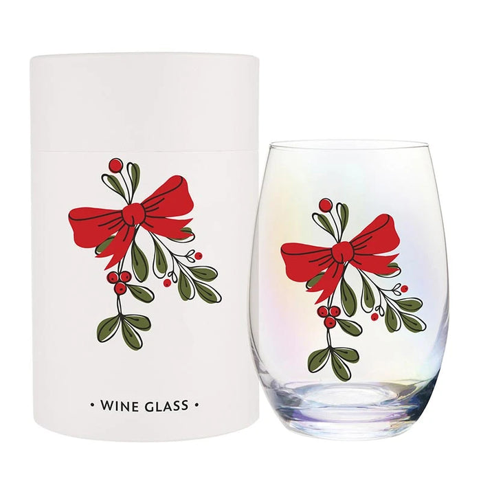 Stemless Wineglass in Tube, Mistletoe
