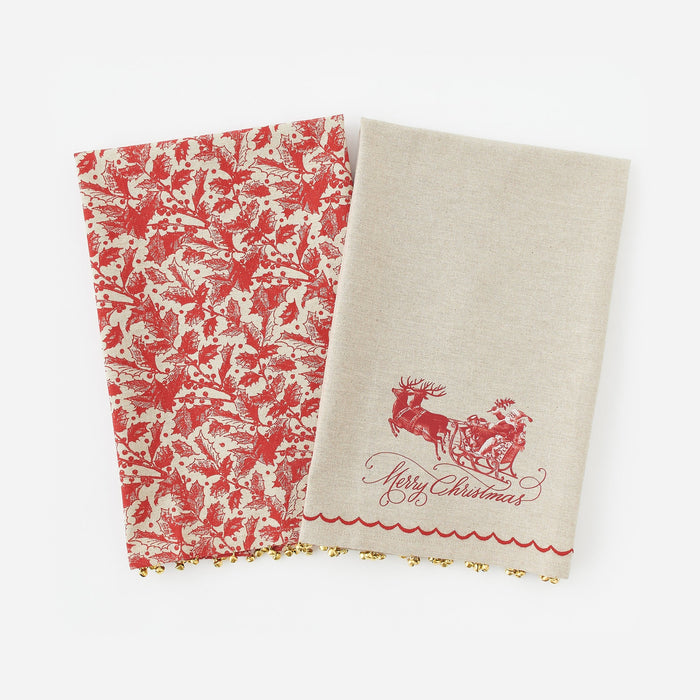 Yuletide Towel with Brass Bells, 2 Styles