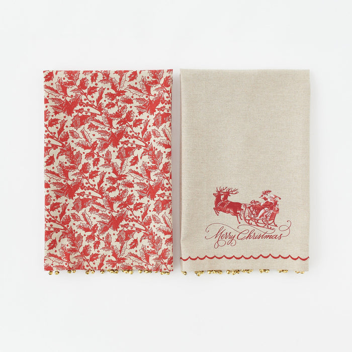 Yuletide Towel with Brass Bells, 2 Styles