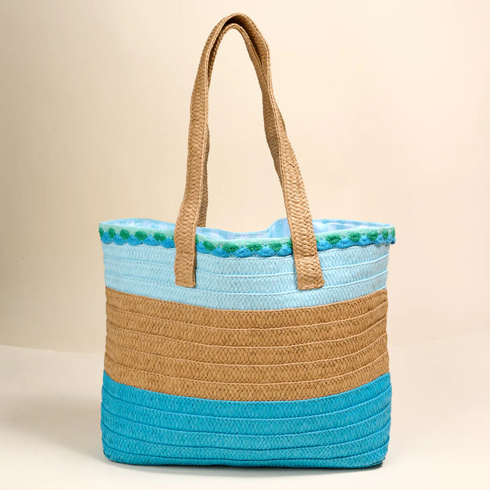 Straw & Sun Tote, Coastal Breeze