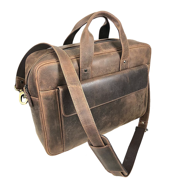 Leather Portfolio Bag, Hunter Brown