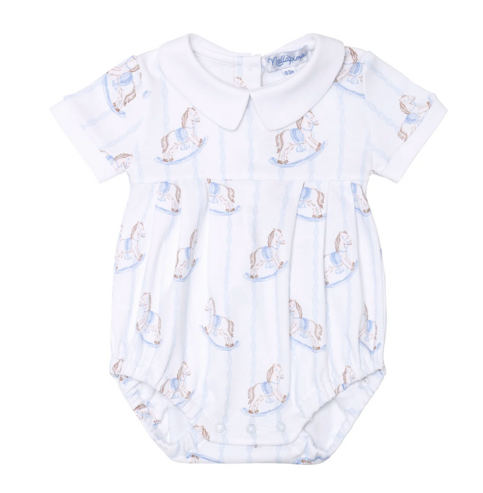 Smocked Bubble, Blue Rocking Horse