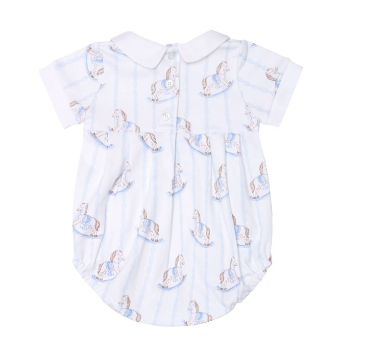 Smocked Bubble, Blue Rocking Horse