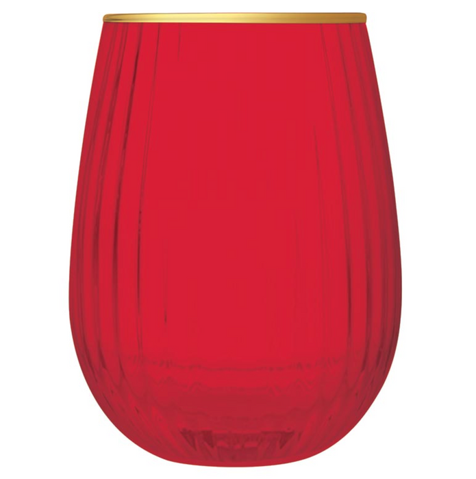 Stemless Wine Glass, Beveled Red