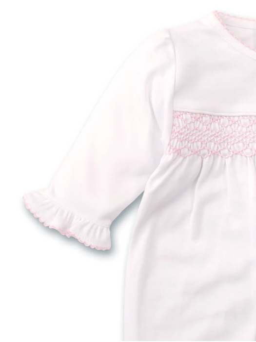 Hand Smocked Footie, White with Pink
