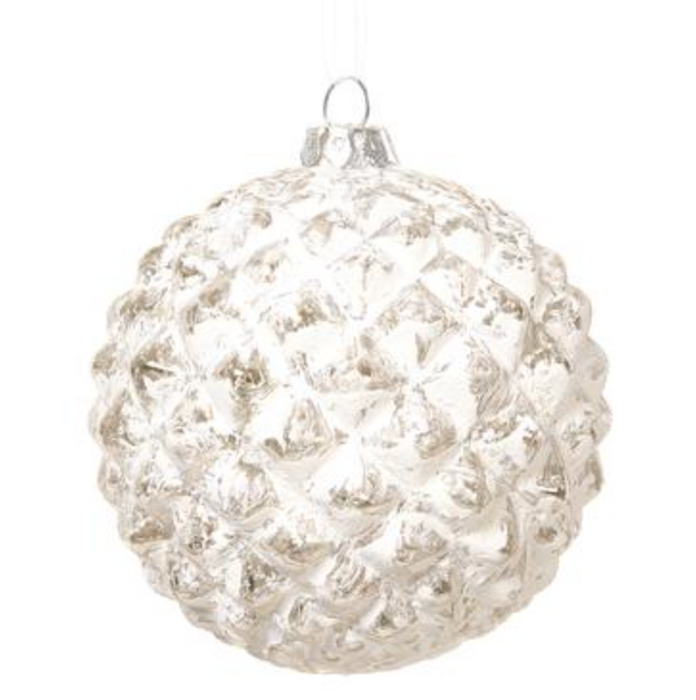 Ornament, White & Silver Glass
