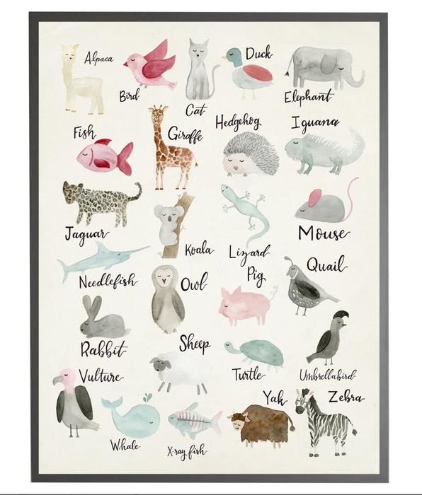 Art Print, Watercolor ABC's, Muted Colors