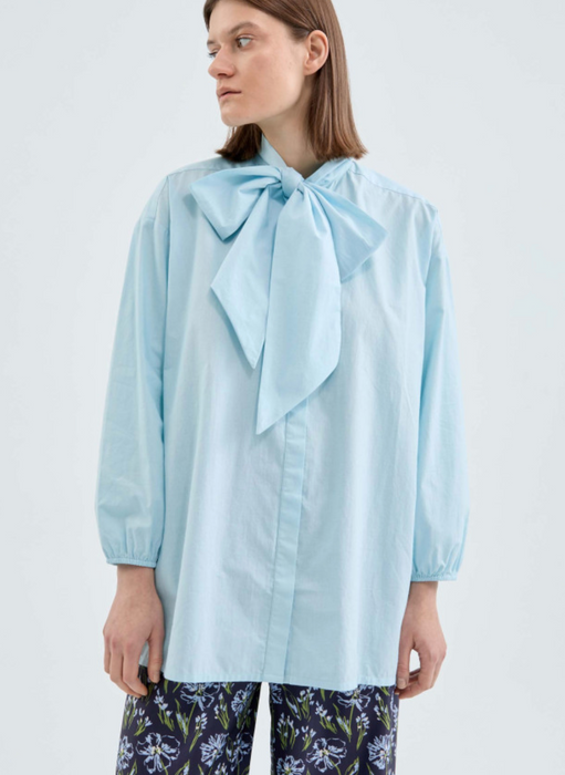 Oversized Blouse with Bow, Blue