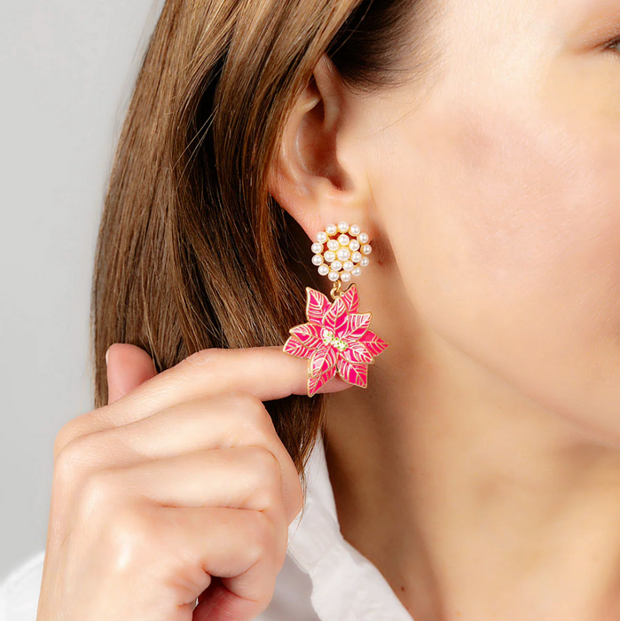 Poinsettia Flower Enamel Earrings