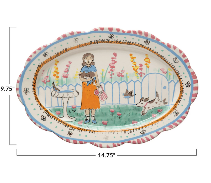 Decorative Ceramic Platter, Lady in Garden