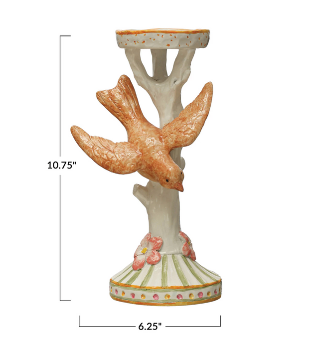 Resin Bird & Tree Pillar Candle Holder