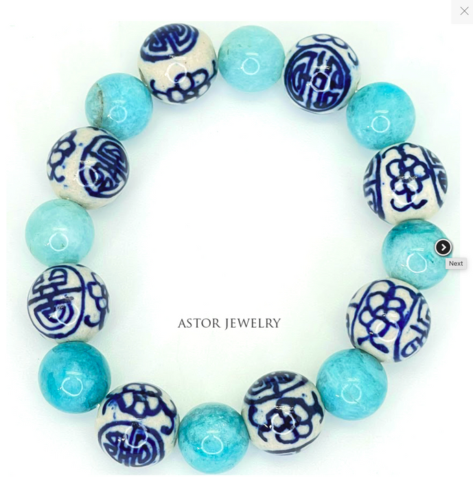 Bracelet, Blue Jade with Chinoiserie Beads