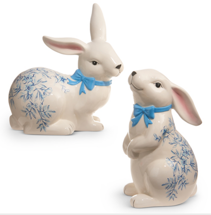 White with Blue Floral Rabbits