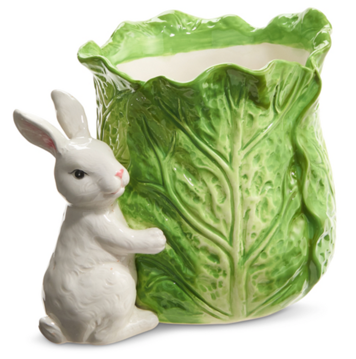 Green Cabbage Vase with Bunny