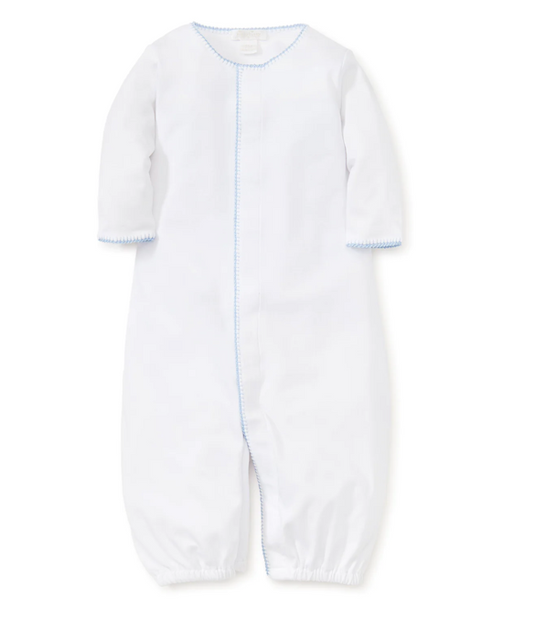 Pima Cotton Converter Gown, White with Light Blue hidden snaps