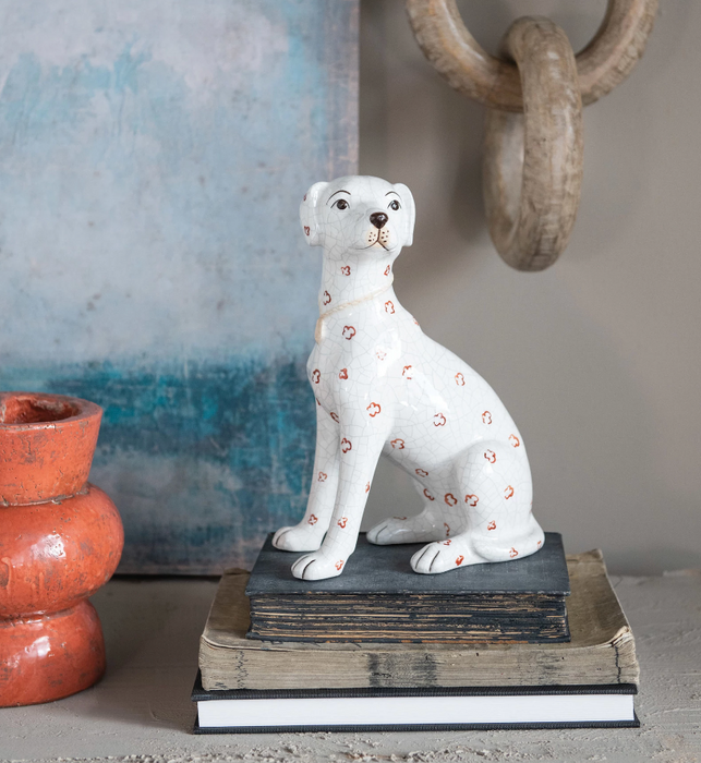 Hand-Painted Ceramic Dog, Crackle Finish