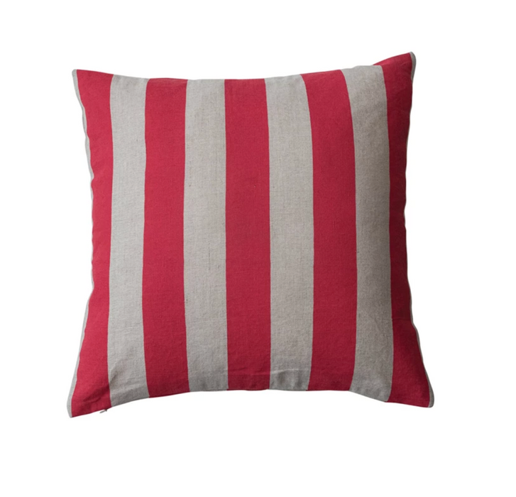 Cotton & Linen Striped Pillow, Red