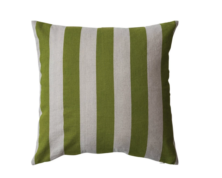Cotton & Linen Striped Pillow, Green