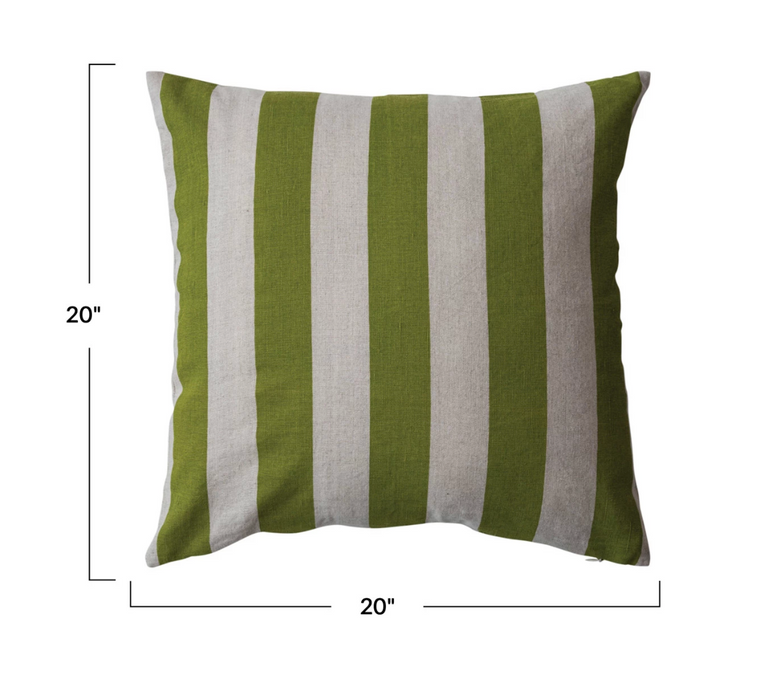 Cotton & Linen Striped Pillow, Green