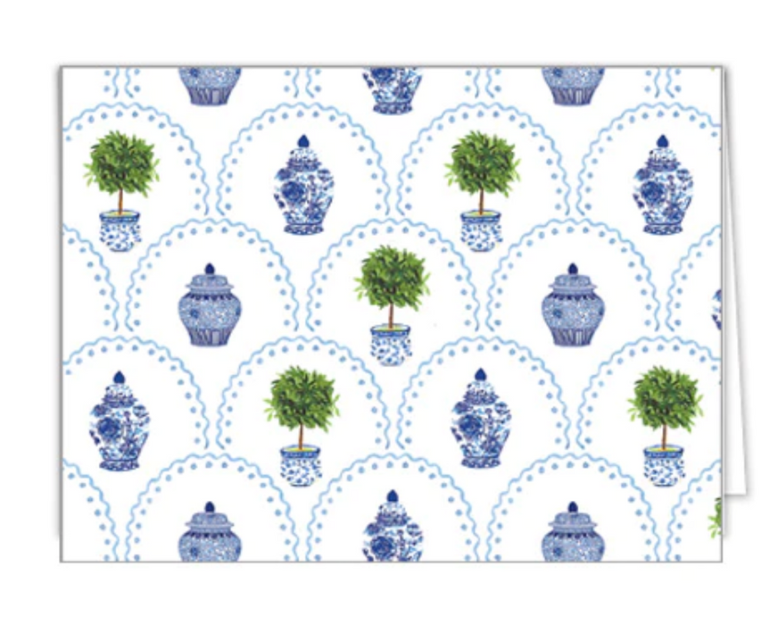 Note Cards, Chinoiserie Topiary Scallop