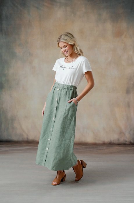 Andrea Linen Midi Skirt, Sage