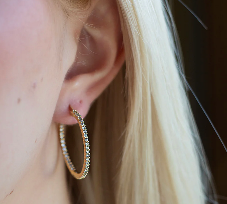 Earrings, Gilded Rhinestone Hoops
