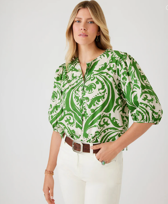 Button Front Top, Green Print