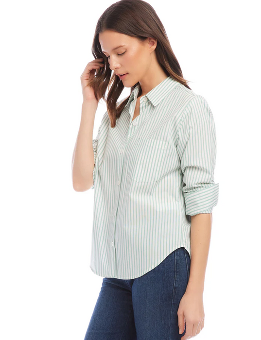 Ruched Sleeve Top, Green Stripe