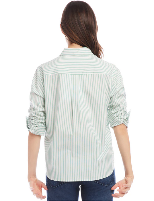 Ruched Sleeve Top, Green Stripe
