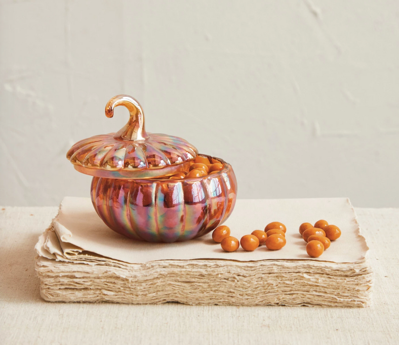 Recycled Glass Pumpkin Jar with Lid