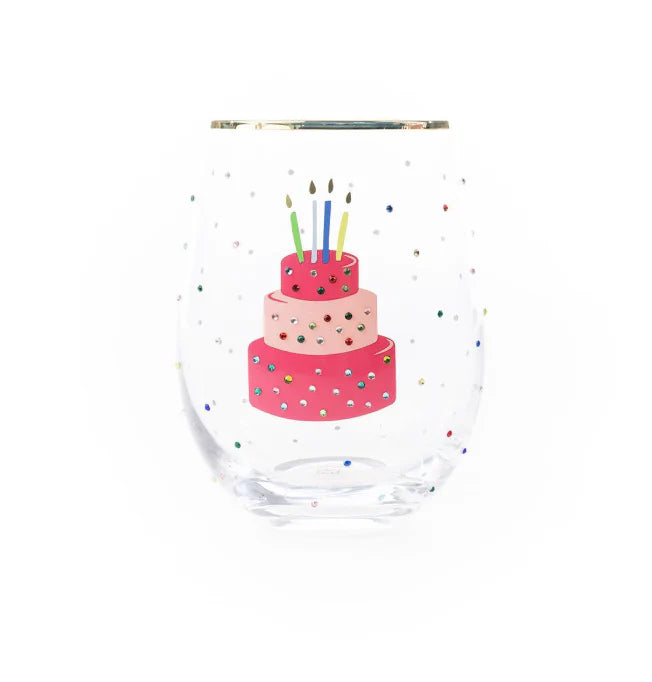 Stemless Wine Glass, Birthday Cake