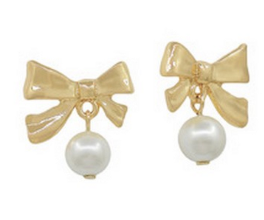 Earrings, Sax Gold Pearl