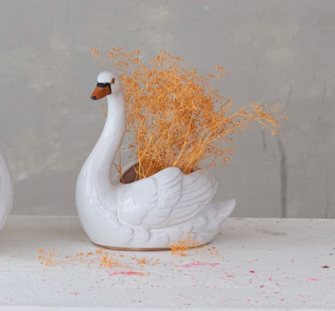 Stoneware Swan Planter