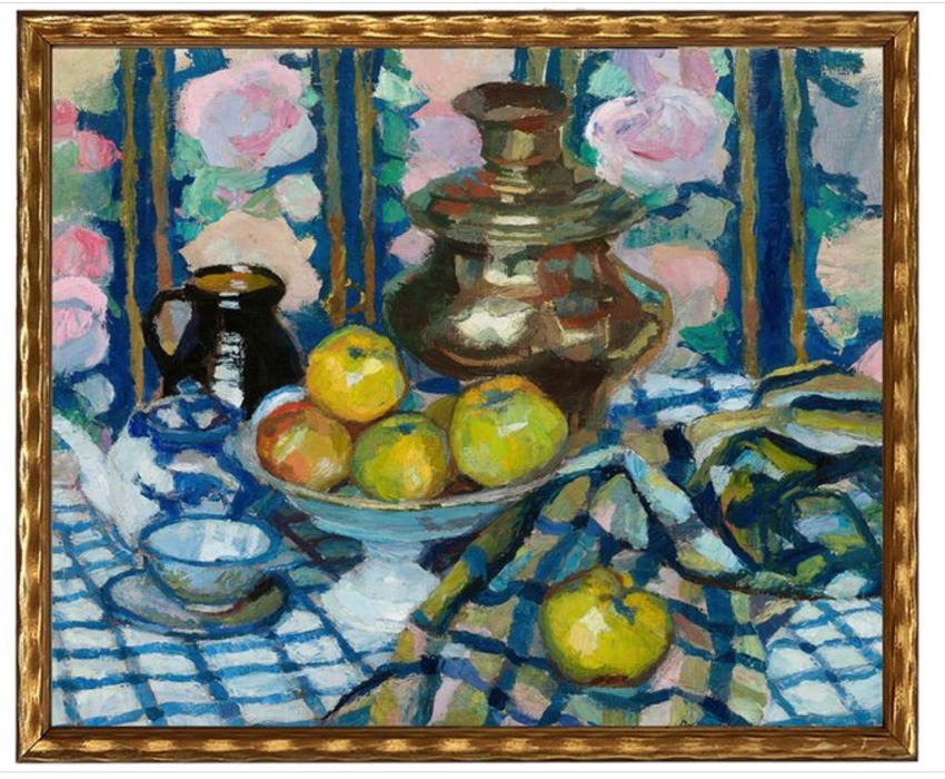 Art Print, Vintage Oil Painting of Table with Fruit