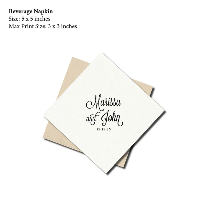 Cocktail Napkin, Script & Date